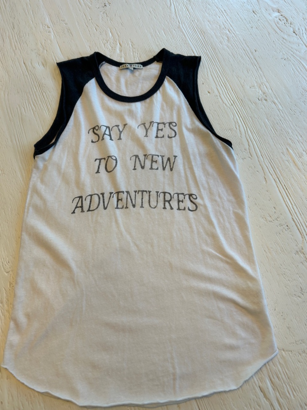Junk Food Clothing Black & White Raglan Tank - Say Yes To New Adventures